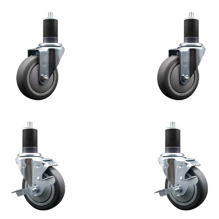 Service Caster 4'' Thermoplastic Rubber Wheel Swivel 1-5/8'' Expanding Stem Caster Set 2 Brakes, 4PK SCC-EX20S414-TPRB-2-TLB-2-158